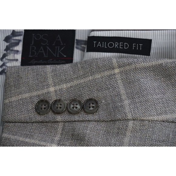 Jos A Bank Signature Tailored Fit Brown Windowpane Silk Linen Sport Coat 44R NEW